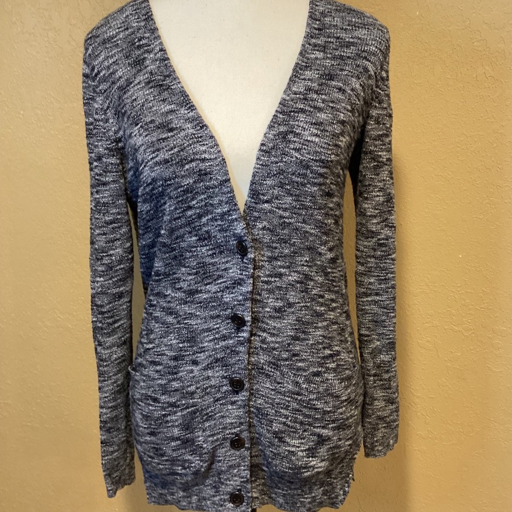 Madewell Field walk Button Front V-Neck Cardigan Sweater, Black/White, size XS